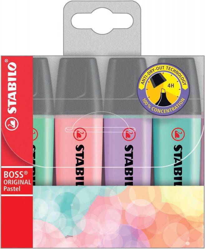 Stabilo Boss Original Markeerstift, Etui Met 4 Stuks In Geassorteerde Pastel Kleuren online kopen